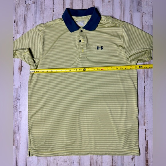 Under Armour Polo Shirt Mens Xl Green Stripe Graphic Performance Loose Heatgear - Picture 5 of 9